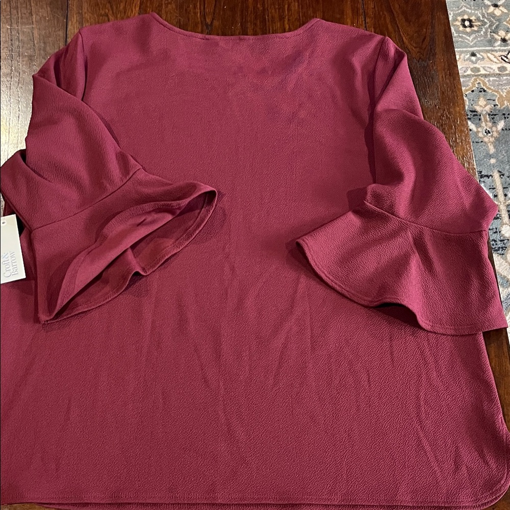 Croft & Barrow Wine Bell Sleeve Blouse - Picture 5 of 6